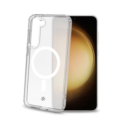 GELSKINMAG – Cover morbida trasparente in TPU, compatibile con la tecnologia Magsafe, anello magnetico color Bianco per Samsung Galaxy S23+ 5G