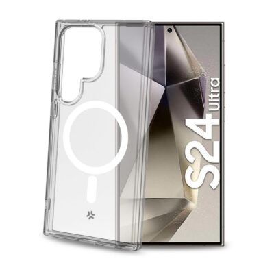 GELSKINMAG – Cover morbida trasparente in TPU, compatibile con la tecnologia Magsafe, anello magnetico color Bianco per Galaxy S24 Ultra 5G/ Galaxy S24 Ultra 5G Enterprise Edition