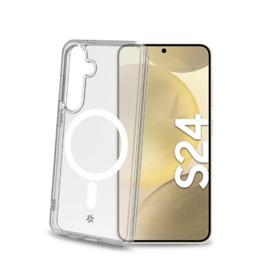 GELSKINMAG – Cover morbida trasparente in TPU, compatibile con la tecnologia Magsafe, anello magnetico color Bianco per Samsung Galaxy S24 5G/ Galaxy S24 5G Enterprise Edition