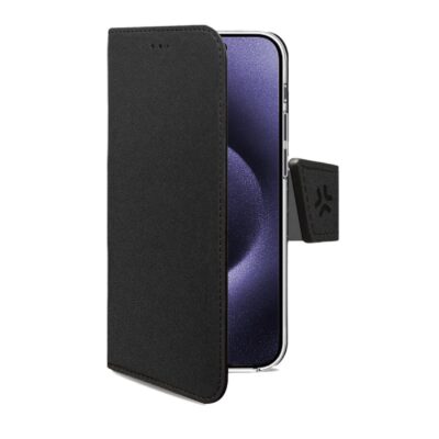 WALLY – Custodia a libro in pelle sintetica con chiusura flap magnetico, slot per carte e funzione stand colore nero compatibile con Apple iPhone 16 Pro Max [IPHONE 16 CASES]