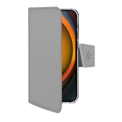 WALLY – Custodia a libro in pelle sintetica con chiusura flap magnetico, slot per carte e funzione stand colore grigio compatibile con Apple iPhone 16 Pro [IPHONE 16 CASES]