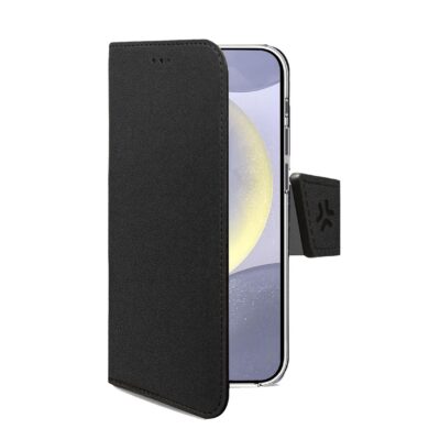 WALLY – Custodia a libro in pelle sintetica con chiusura flap magnetico, slot per carte e funzione stand colore nero compatibile con Samsung Galaxy S25+ 5G
