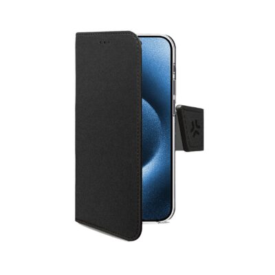WALLY – Custodia a libro in pelle sintetica con chiusura flap magnetico, slot per carte e funzione stand colore nero compatibile con Apple iPhone 17 Pro [IPHONE 17 CASES]