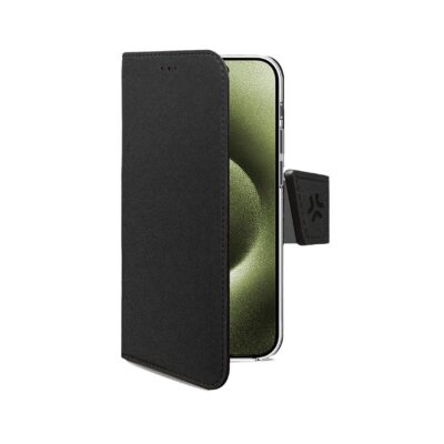 WALLY – Custodia a libro in pelle sintetica con chiusura flap magnetico, slot per carte e funzione stand colore nero compatibile con Apple iPhone 17 [IPHONE 17 CASES]