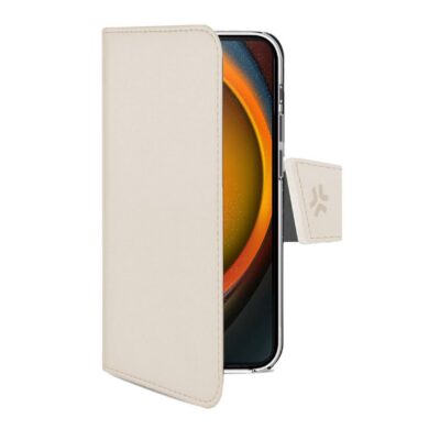 WALLY – Custodia a libro in pelle sintetica con chiusura flap magnetico, slot per carte e funzione stand colore sabbia compatibile con Apple iPhone 17 Pro Max [IPHONE 17 CASES]