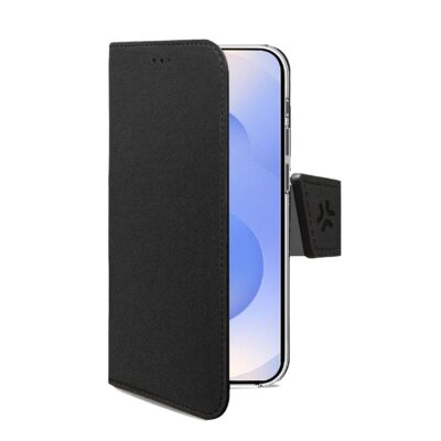 WALLY – Custodia a libro in pelle sintetica con chiusura flap magnetico, slot per carte e funzione stand colore nero compatibile con Samsung Galaxy S25 FE