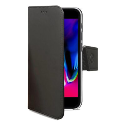 WALLY – Custodia a libro in pelle sintetica con chiusura flap magnetico, slot per carte e funzione stand colore nero per Apple iPhone SE 2022/ iPhone SE 2020/ iPhone 8/ 7/ 6s/ 6
