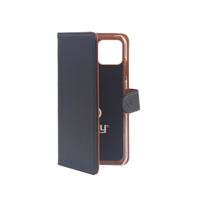 WALLY – Custodia a libro in pelle sintetica con chiusura flap magnetico, slot per carte e funzione stand colore nero compatibile con Apple iPhone 11 Pro