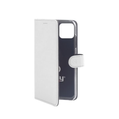 WALLY – Custodia a libro in pelle sintetica con chiusura flap magnetico, slot per carte e funzione stand colore bianco compatibile con Apple iPhone 11 Pro Max