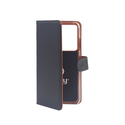 WALLY – Custodia a libro in pelle sintetica con chiusura flap magnetico, slot per carte e funzione stand colore nero compatibile con Samsung Galaxy S20 Ultra