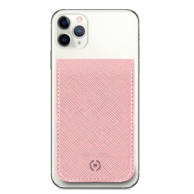 CARDV – Porta carte magnetico universale per il retro degli smartphone materiale pelle sintetica con finitura saffiano colore rosa cipria