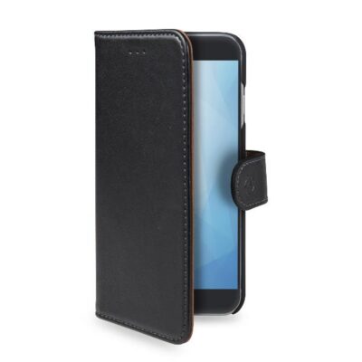 WALLY – Custodia a libro in pelle sintetica con chiusura flap magnetico, slot per carte e funzione stand colore nero compatibile con Huawei Y5II