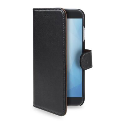 WALLY – Custodia a libro in pelle sintetica con chiusura flap magnetico, slot per carte e funzione stand colore nero compatibile con Honor 9