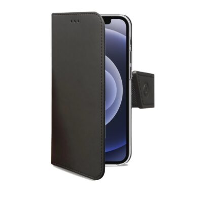 WALLY – Custodia a libro in pelle sintetica con chiusura flap magnetico, slot per carte e funzione stand colore nero compatibile con Apple iPhone 13 Pro