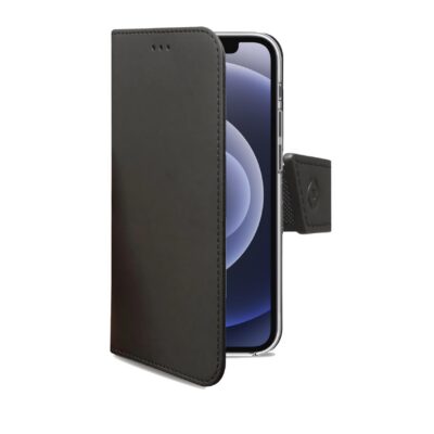 WALLY – Custodia a libro in pelle sintetica con chiusura flap magnetico, slot per carte e funzione stand colore nero compatibile con Apple iPhone 13 Pro Max