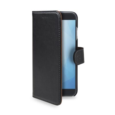 WALLY – Custodia a libro in pelle sintetica con chiusura flap magnetico, slot per carte e funzione stand colore nero compatibile con Samsung Galaxy A7 2017