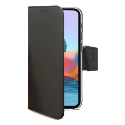 WALLY – Custodia a libro in pelle sintetica con chiusura flap magnetico, slot per carte e funzione stand colore nero compatibile con Xiaomi Redmi Note 10 Pro
