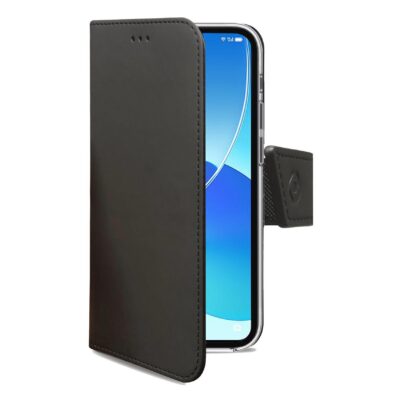 WALLY – Custodia a libro in pelle sintetica con chiusura flap magnetico, slot per carte e funzione stand colore nero compatibile con Oppo Redno 6 Pro 5G
