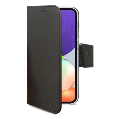 WALLY – Custodia a libro in pelle sintetica con chiusura flap magnetico, slot per carte e funzione stand colore nero compatibile Samsung Galaxy A22 4G/ Galaxy M22 4G/ Galaxy M32 4G