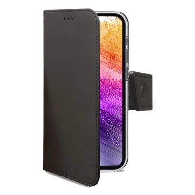 WALLY – Custodia a libro in pelle sintetica con chiusura flap magnetico, slot per carte e funzione stand colore nero compatibile con Samsung Galaxy A73 5G