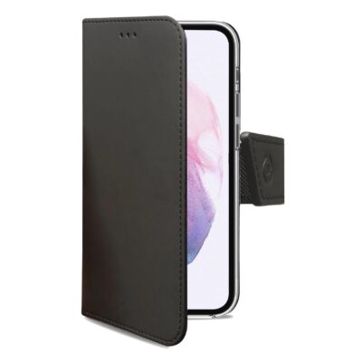 WALLY – Custodia a libro in pelle sintetica con chiusura flap magnetico, slot per carte e funzione stand colore nero compatibile con Samsung Galaxy S22+ 5G
