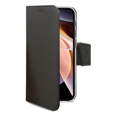 WALLY – Custodia a libro in pelle sintetica con chiusura flap magnetico, slot per carte e funzione stand colore nero compatibile con Samsung Galaxy A13 4G