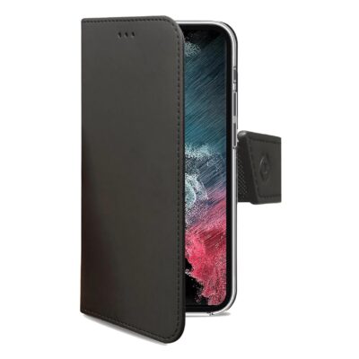 WALLY – Custodia a libro in pelle sintetica con chiusura flap magnetico, slot per carte e funzione stand colore nero compatibile con Samsung Galaxy S23+ 5G