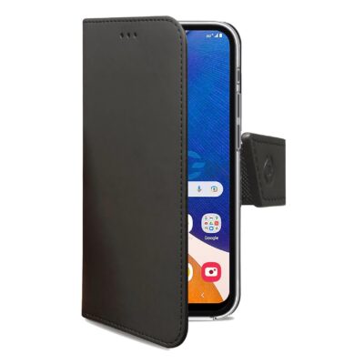 WALLY – Custodia a libro in pelle sintetica con chiusura flap magnetico, slot per carte e funzione stand colore nero compatibile con Samsung Galaxy A14 4G/ Galaxy A14 5G