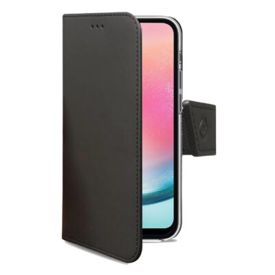 WALLY – Custodia a libro in pelle sintetica con chiusura flap magnetico, slot per carte e funzione stand colore nero compatibile con Samsung Galaxy A24 4G
