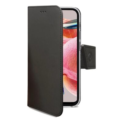 WALLY – Custodia a libro in pelle sintetica con chiusura flap magnetico, slot per carte e funzione stand colore nero compatibile con Xiaomi Redmi Note 12 4G