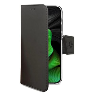 WALLY – Custodia a libro in pelle sintetica con chiusura flap magnetico, slot per carte e funzione stand colore nero compatibile con Apple iPhone 15 Pro [IPHONE 15 CASES]