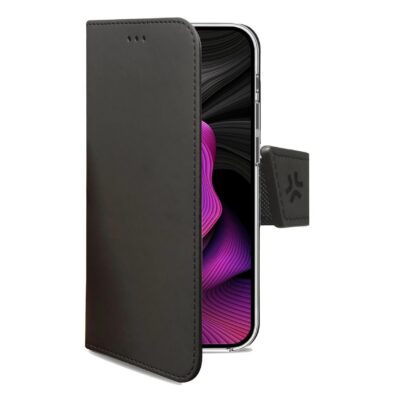 WALLY – Custodia a libro in pelle sintetica con chiusura flap magnetico, slot per carte e funzione stand colore nero compatibile con Apple iPhone 15 Plus [IPHONE 15 CASES]