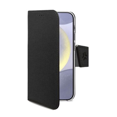 WALLY – Custodia a libro in pelle sintetica con chiusura flap magnetico, slot per carte e funzione stand colore nero compatibile con Samsung Galaxy S24+ 5G