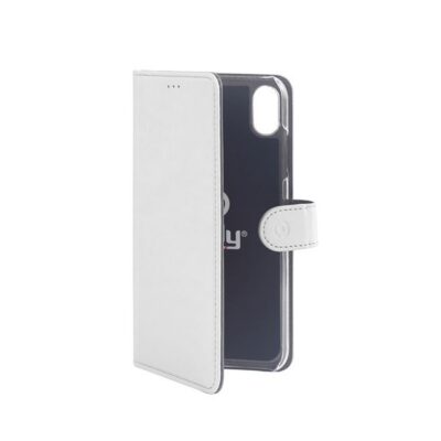 WALLY – Custodia a libro in pelle sintetica con chiusura flap magnetico, slot per carte e funzione stand colore bianco compatibile con Apple iPhone Xr