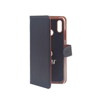 WALLY – Custodia a libro in pelle sintetica con chiusura flap magnetico, slot per carte e funzione stand colore nero compatibile con Honor 8X Max