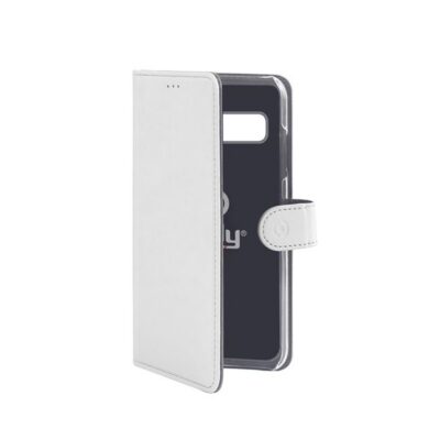 WALLY – Custodia a libro in pelle sintetica con chiusura flap magnetico, slot per carte e funzione stand colore bianco compatibile con Samsung Galaxy S10
