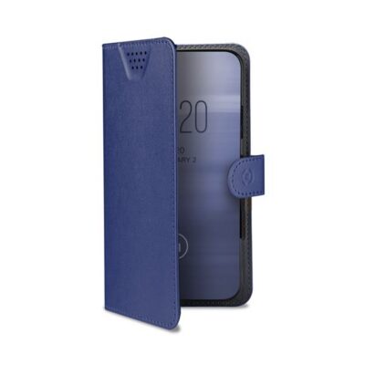 WALLY ONE – Custodia universale a libro colore blu con fissaggio e sistema rotazione 360° compatibile con tutti gli smartphone da 4.5″ a 5.0″