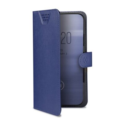 WALLY ONE – Custodia universale a libro colore blu con fissaggio e sistema rotazione 360° compatibile con tutti gli smartphone da 5″ a 5.5″