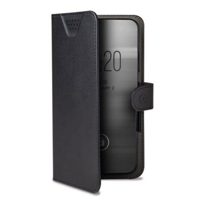 WALLY ONE – Custodia universale a libro colore nero con fissaggio e sistema rotazione 360° compatibile con tutti gli smartphone da 5.5″ a 6.0″