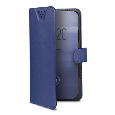 WALLY ONE – Custodia universale a libro colore blu con fissaggio e sistema rotazione 360° compatibile con tutti gli smartphone da 5.5″ a 6.0″