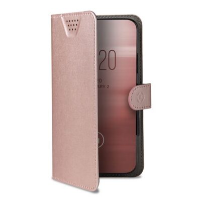 WALLY ONE – Custodia universale a libro colore rosa con fissaggio e sistema rotazione 360° compatibile con tutti gli smartphone da 5.5″ a 6.0″