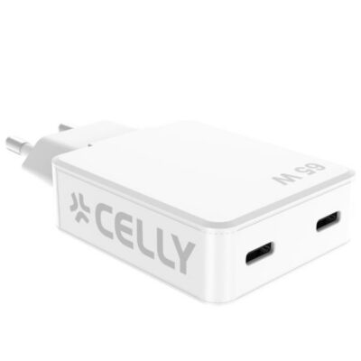 SLIMTC2C65W – Caricabatteria da rete slim con doppia porta USB-C, 1 cm di larghezza, tecnologia GaN, potenza massima 65 Watt [SLIM COLLECTION]