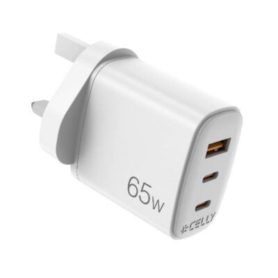 Caricabatteria da rete con tripla porta 2 USB-C e USB-A, tecnologia GaN, potenza massima 65 Watt, presa UK [UPTC COLLECTION]