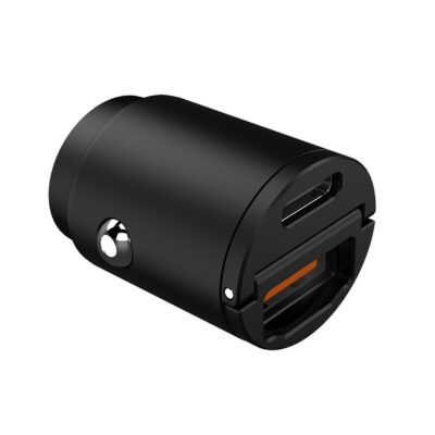 CCMINIUSBUSBC – Caricabatteria da auto con doppia porta USB-A e USB-C, potenza massima 30 Watt, tecnologia Power Delivery, dotati di leva per inserimento e rimozione, luce led