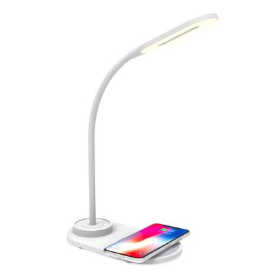 WLLIGHTMINI – Lampada LED con caricabatteria wireless integrato, potenza massima 10 Watt, tre tonalità di luce, braccio flessibile