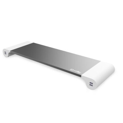 SWDESKHUB – Supporto per monitor con funzionalità power station, 4 porte USB-A, potenza massima 12 watt, lunghezza cavo alimentazione 1.5 mt, presa europea