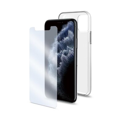 COVGLASSAB – Cover trasparente e vetro 9H spessore 0.3 mm con trattamento anti-batterico compatibile con Apple iPhone 11 Pro