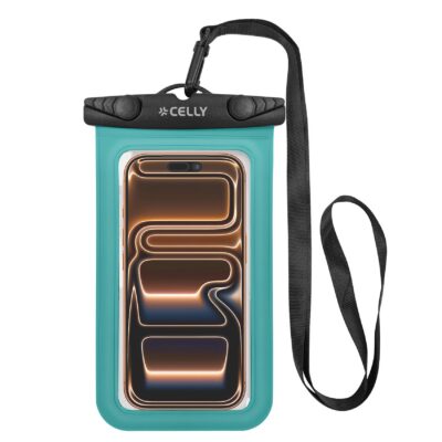 SPLASHBAG26 – Custodia impermeabile per smartphone fino a 7″, design trasparente, chiusura ermetica, laccio a collo incluso