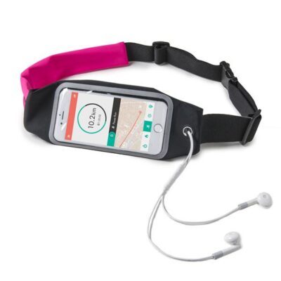 RUNBDUO – Cintura elastica regolabile ultra leggera, tasca interna porta smartphone, finestra trasparente per utilizzo touch, auricolari stereo jack 3,5mm, compatibili device 6.5″