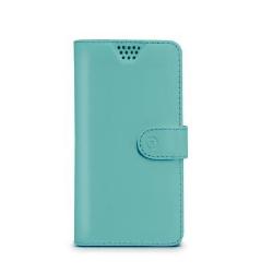 WALLYUNI – Custodia universale a libro colore azzurro tiffany con sistema fissaggio adesivo compatibile con gli smartphone da 4.5″ a 5″